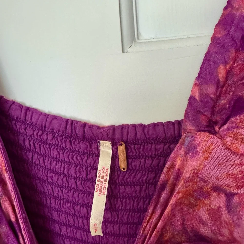 Free People Pink & Purple Floral Puff-Sleeve Tiered Maxi Dress - Picture 4 of 7